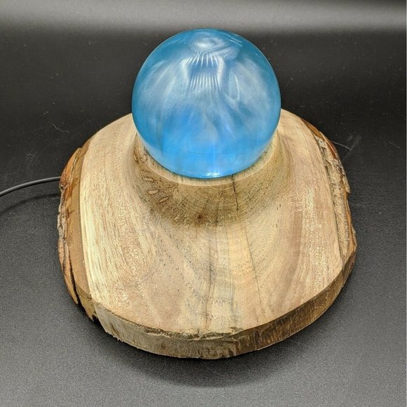 Night Light Wood & Blue Resin Live Edge Handmade Signed by Artist Mood Light USB - Picture 7 of 11